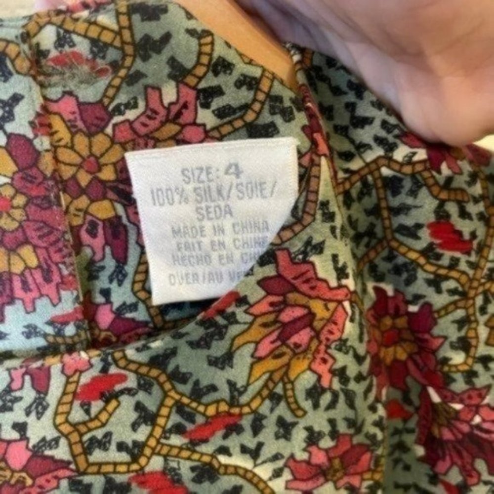 Gorgeous Vintage Liz Claiborne 100% Silk Floral Long Sleeve Midi Dress | Size 4 - Picture 9 of 11